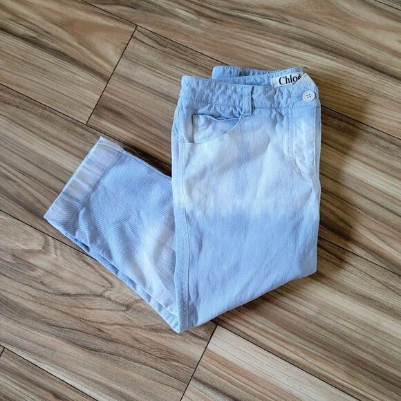 Chloé Glycine Tie Dye Striped Low Rise Boho Capri Jeans in Blue Cloud - Picture 3 of 14